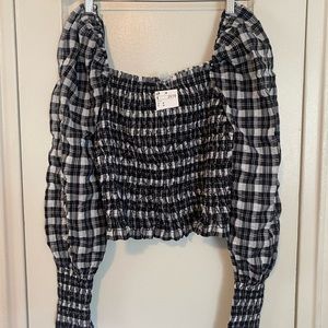 H&M black plaid blouse top (Brand New)